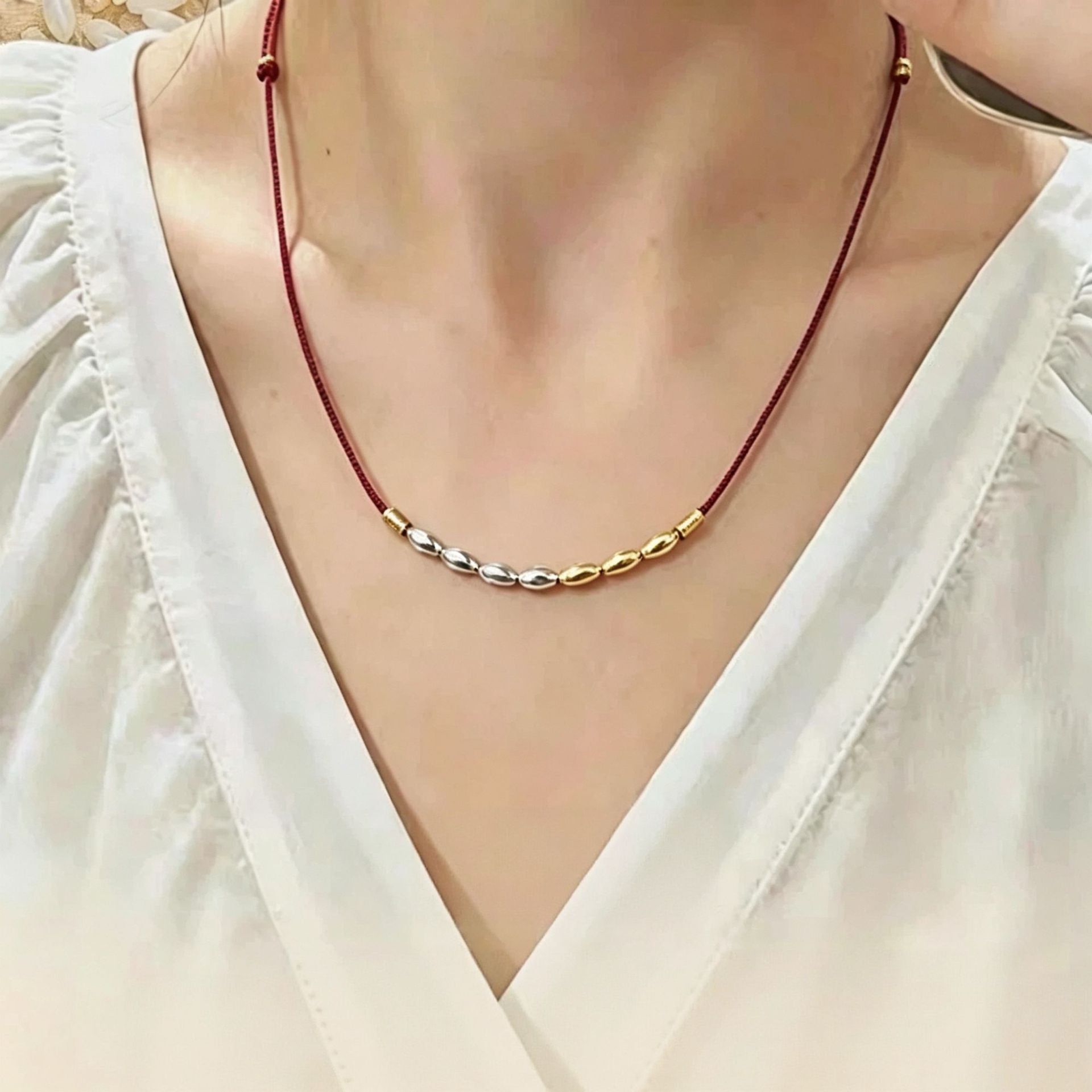 Geometric Braid Silver Copper Necklace For Unisex With Zircon Inlay And Rope Cord String Chain