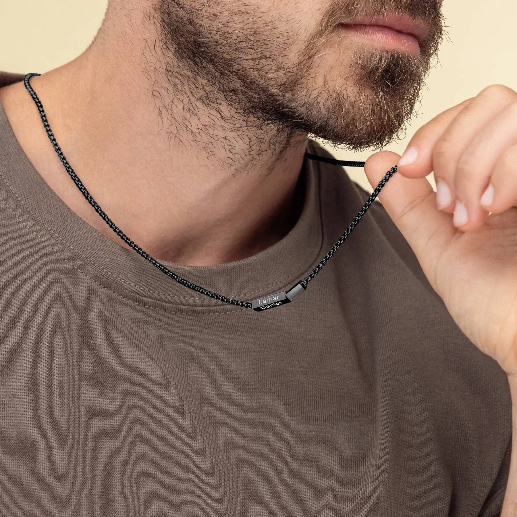 Men's Gold Metal Necklace With Carving Pendant On Box Chain, Perfect Gift For Father's Day