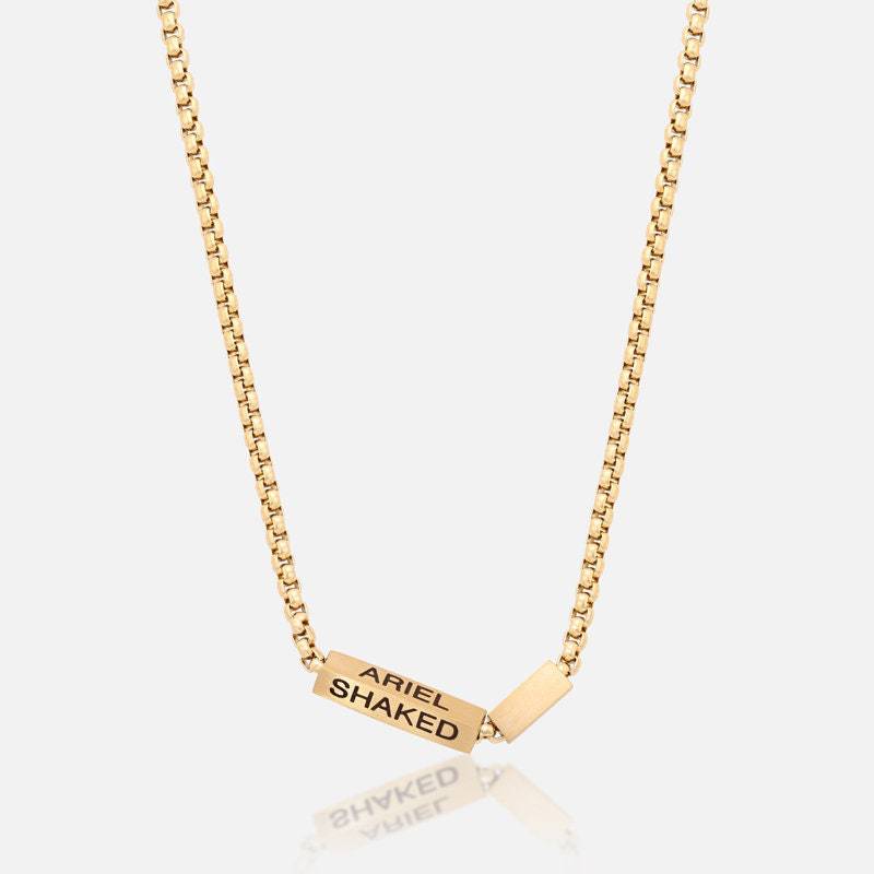 Men's Gold Metal Necklace With Carving Pendant On Box Chain, Perfect Gift For Father's Day