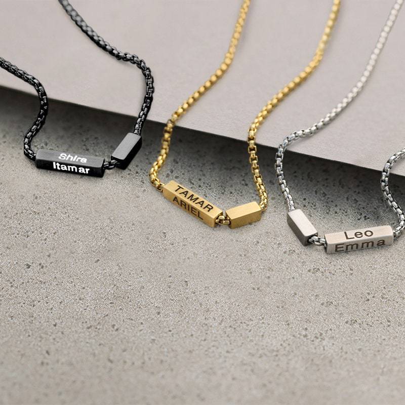 Men's Gold Metal Necklace With Carving Pendant On Box Chain, Perfect Gift For Father's Day