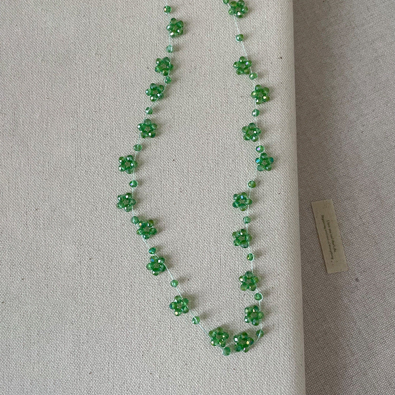 Beaded Flowers Necklace For Women With Shell Pendant And Metal Micro Super Whisper Thin Chain In Colour