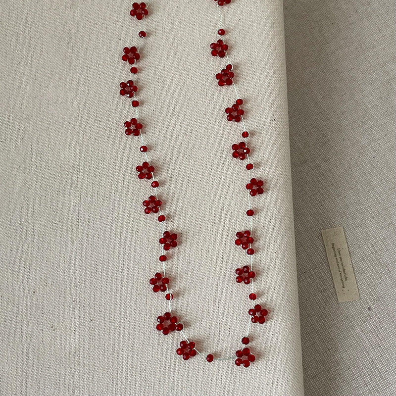 Beaded Flowers Necklace For Women With Shell Pendant And Metal Micro Super Whisper Thin Chain In Colour