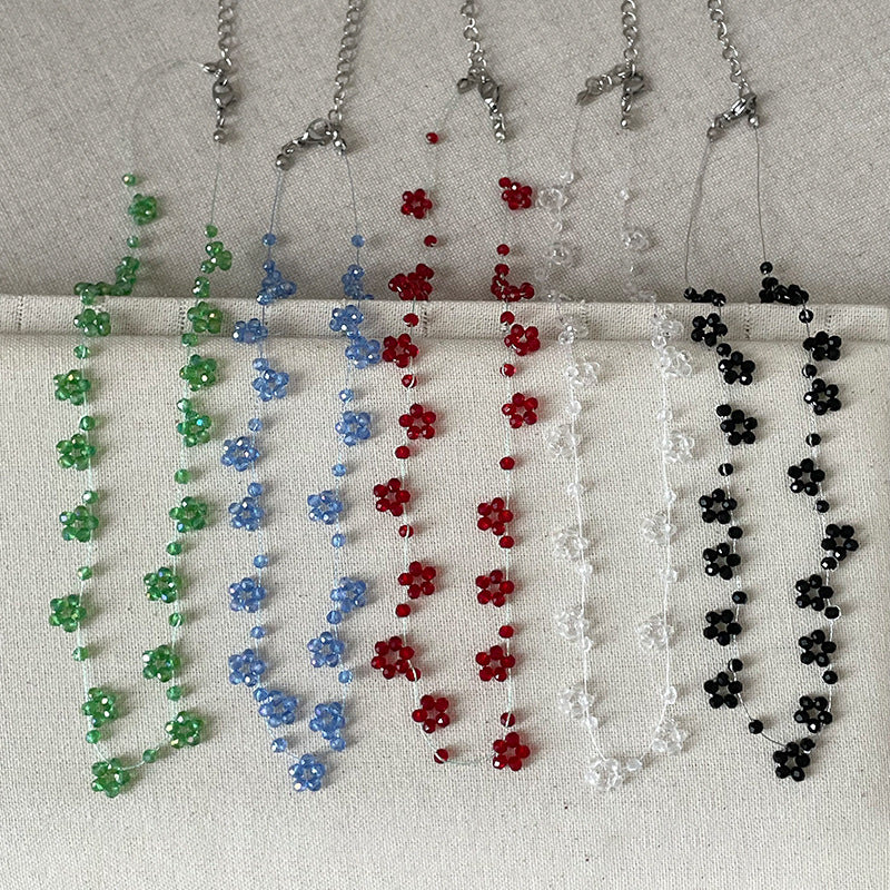 Beaded Flowers Necklace For Women With Shell Pendant And Metal Micro Super Whisper Thin Chain In Colour
