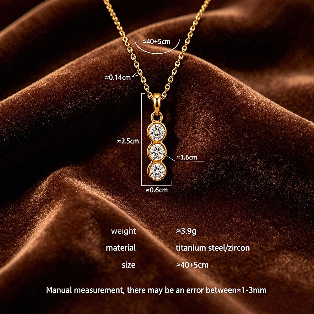 Geometric Gold Necklace For Women In Simple Style, 304 Stainless Steel With Zircon Inlay And Cable Chain