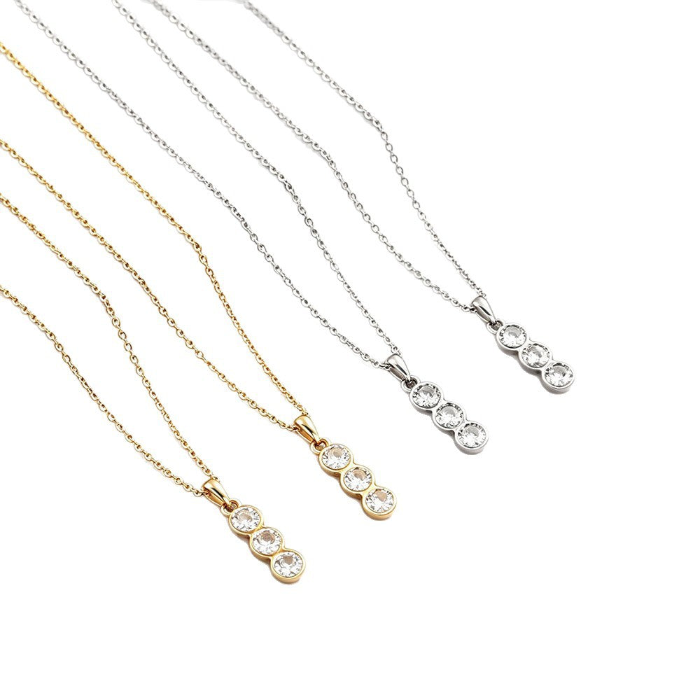Geometric Gold Necklace For Women In Simple Style, 304 Stainless Steel With Zircon Inlay And Cable Chain