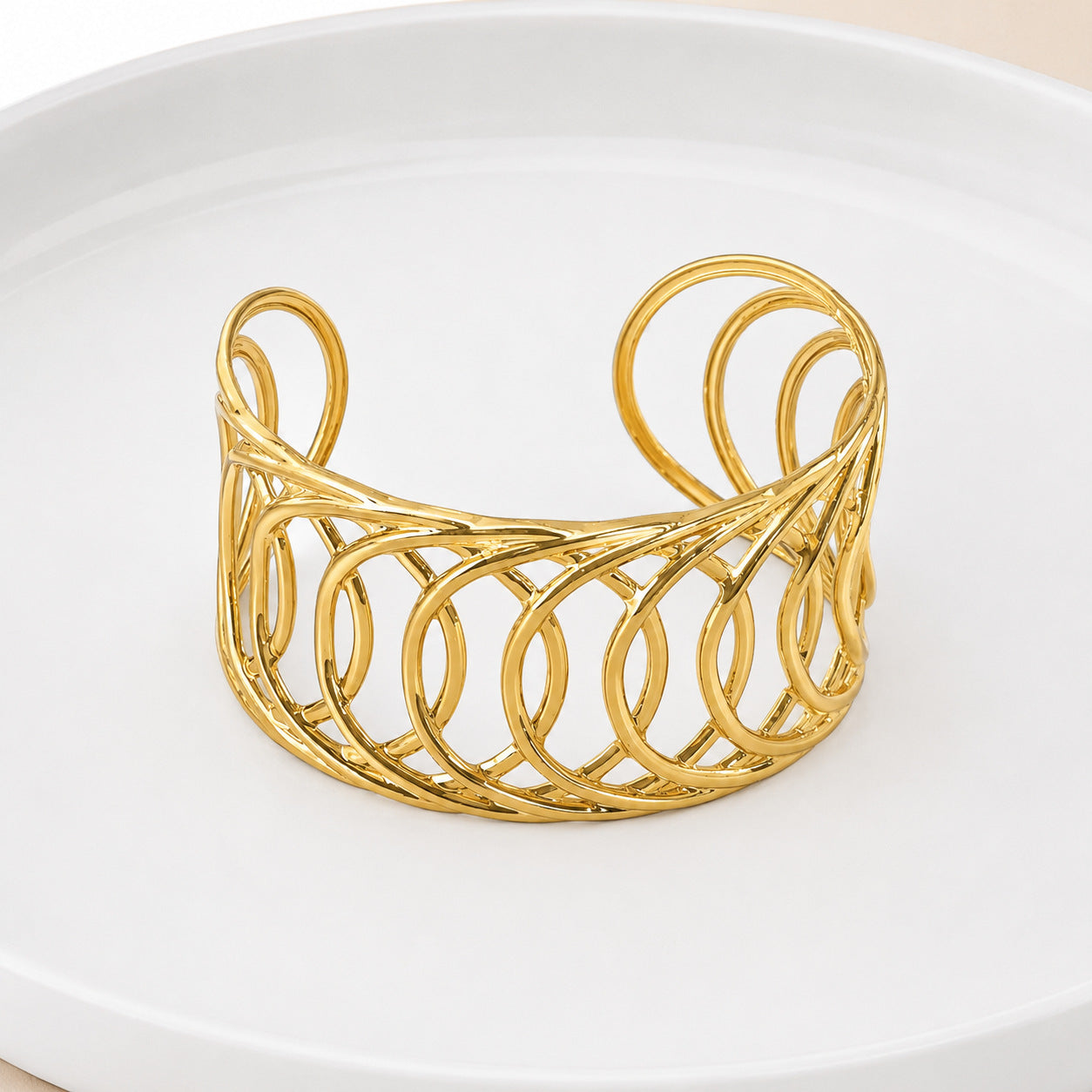 Geometric Electroplated Bangle For Women In 304 Stainless Steel With Golden Plated 0.03µm Coating