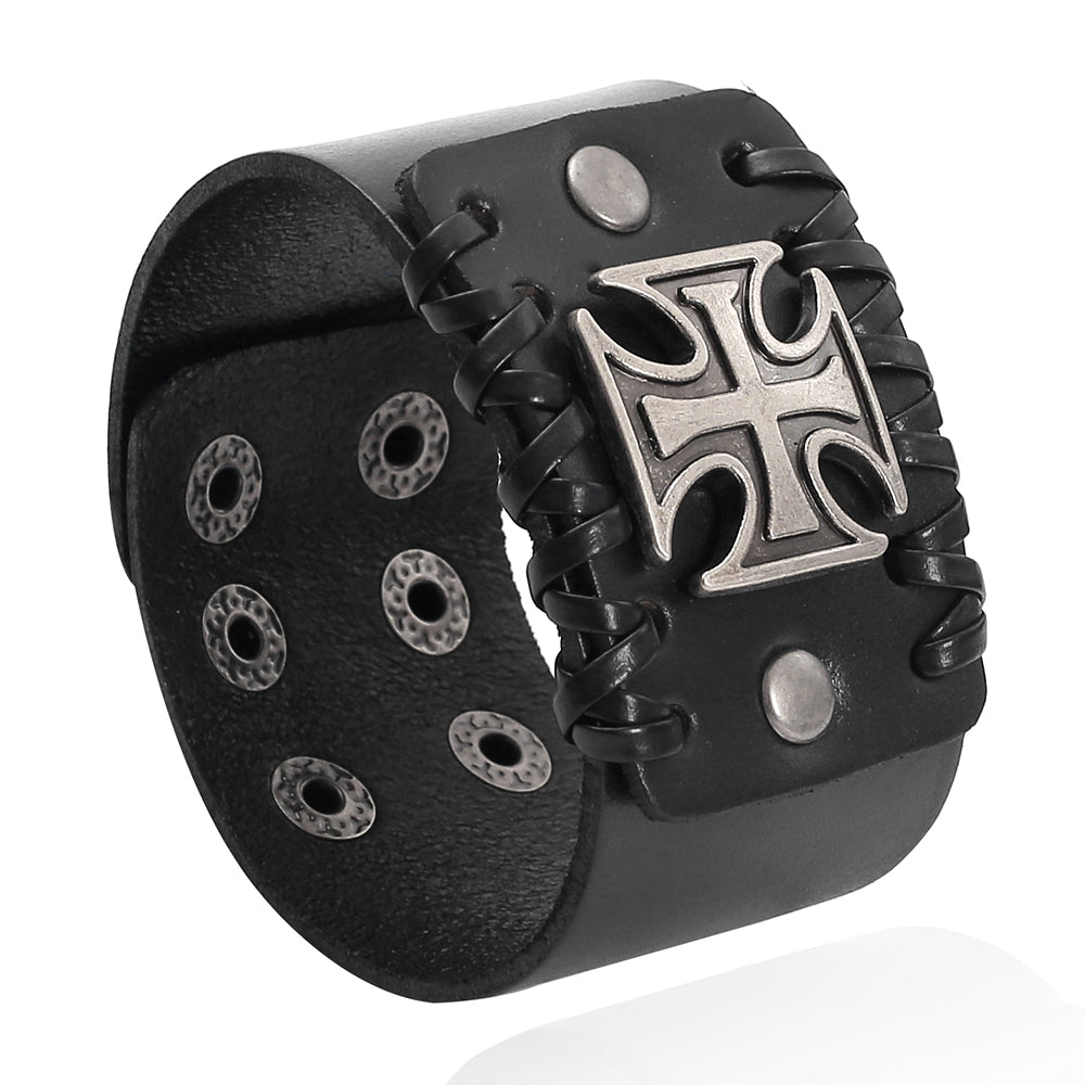 Handmade Classic Style Cross Couple Bracelets With Leather Rope Wristband In PU Leather