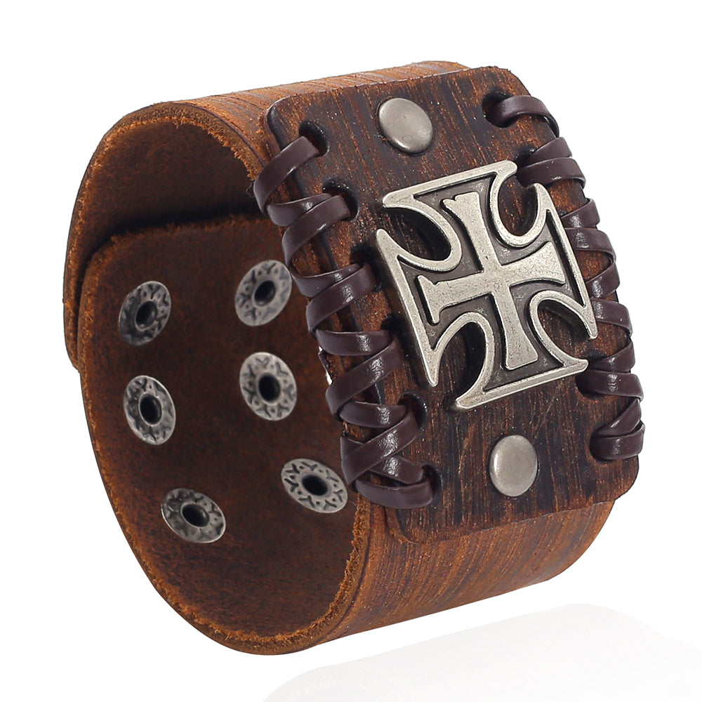 Handmade Classic Style Cross Couple Bracelets With Leather Rope Wristband In PU Leather