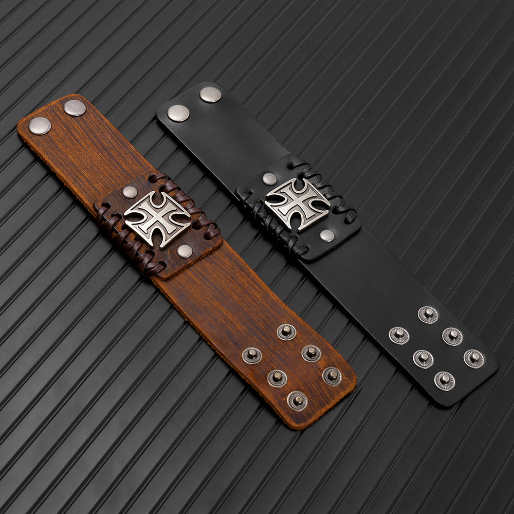 Handmade Classic Style Cross Couple Bracelets With Leather Rope Wristband In PU Leather