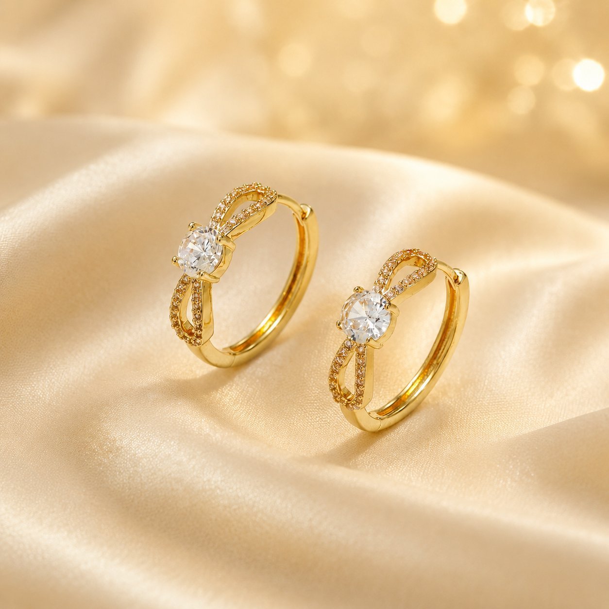Elegant Bow Tie Earrings For Women, Electroplated Zinc Alloy With Zircon Inlay
