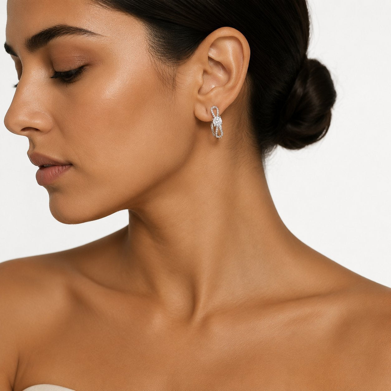 Elegant Bow Tie Earrings For Women, Electroplated Zinc Alloy With Zircon Inlay