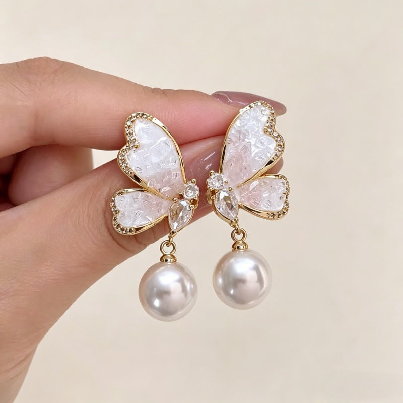 Butterfly Tassel Earrings For Women In Natural Pink With Zinc Alloy Ear Pins