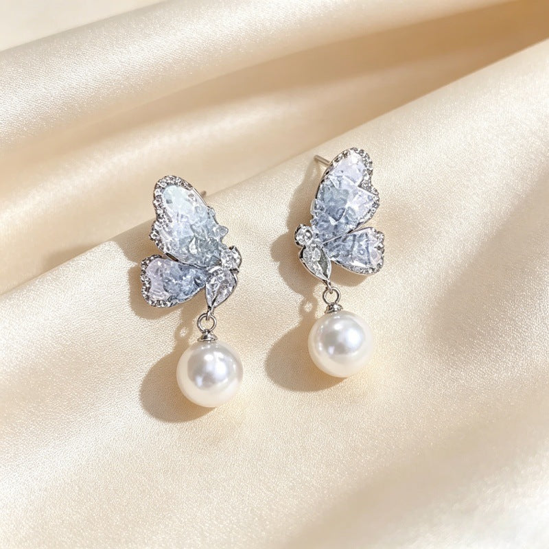 Butterfly Tassel Earrings For Women In Natural Pink With Zinc Alloy Ear Pins