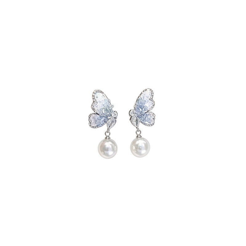 Butterfly Tassel Earrings For Women In Natural Pink With Zinc Alloy Ear Pins