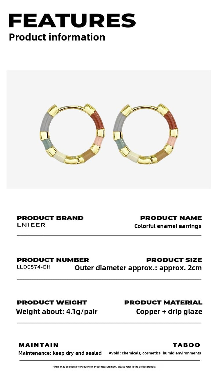 Color Block Enamel Earrings For Women, 1 Pair, Retro Style Featuring Vibrant Colour Design