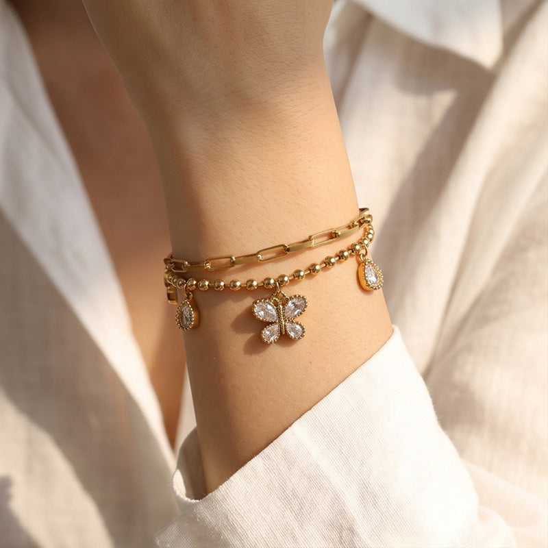 Electroplated Flowers Bracelet For Women In 304 Stainless Steel With 18K Real Gold PVD Coated Plating And 0.03µm Thickness