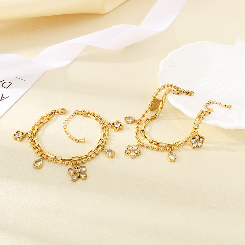 Electroplated Flowers Bracelet For Women In 304 Stainless Steel With 18K Real Gold PVD Coated Plating And 0.03µm Thickness
