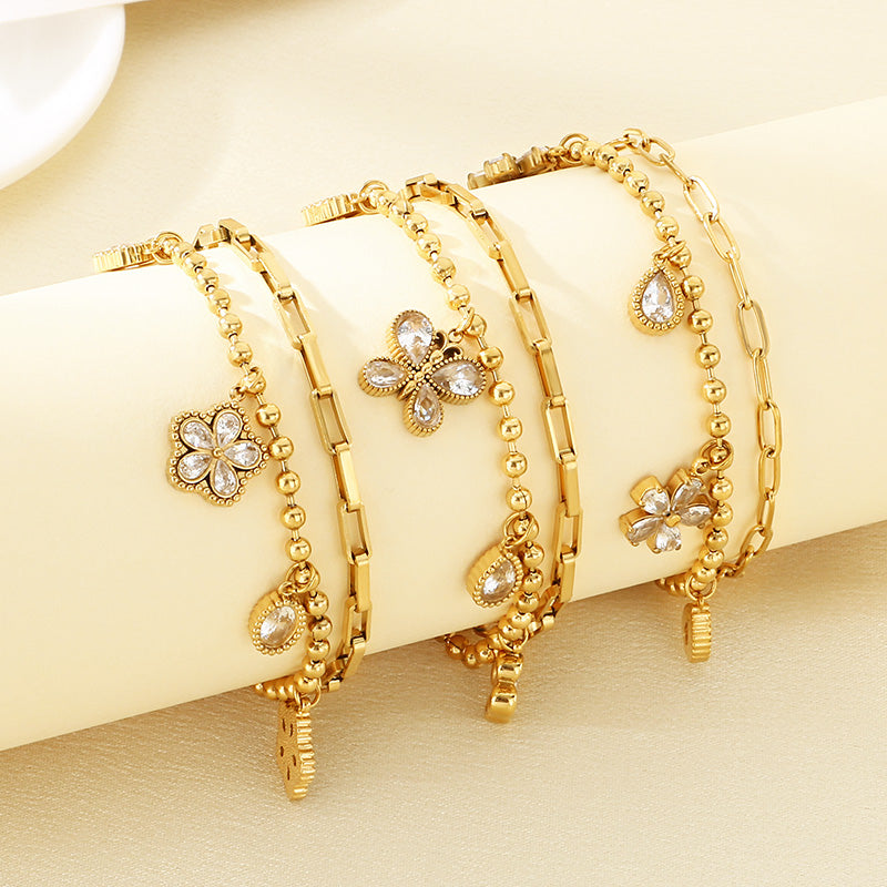 Electroplated Flowers Bracelet For Women In 304 Stainless Steel With 18K Real Gold PVD Coated Plating And 0.03µm Thickness