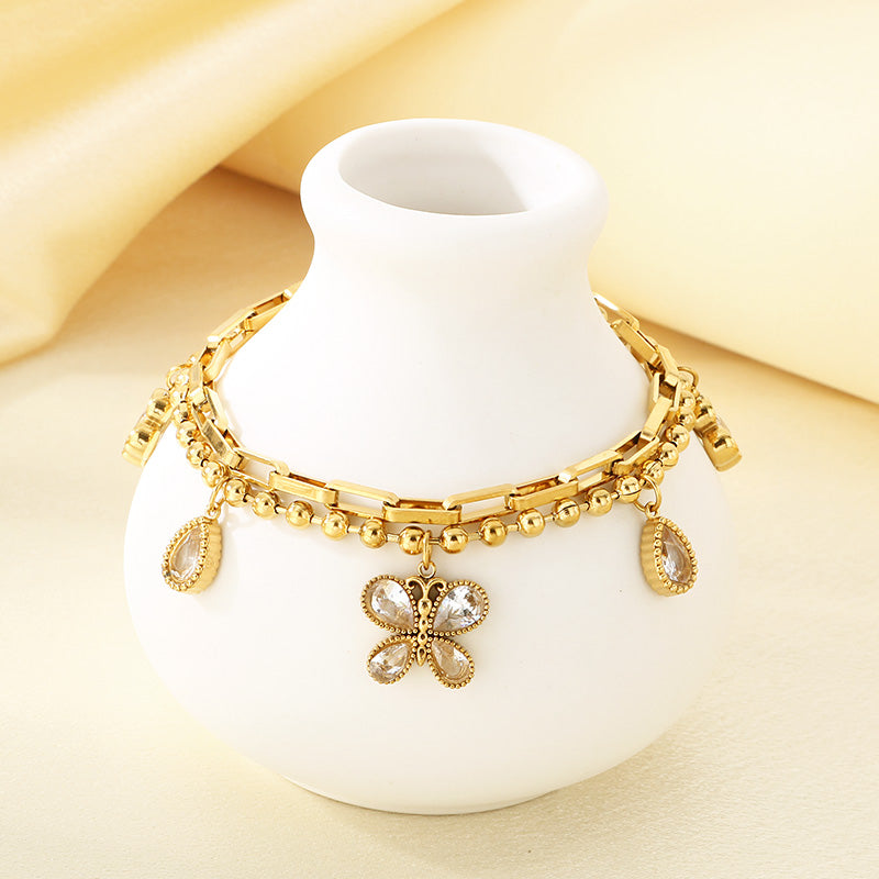 Electroplated Flowers Bracelet For Women In 304 Stainless Steel With 18K Real Gold PVD Coated Plating And 0.03µm Thickness