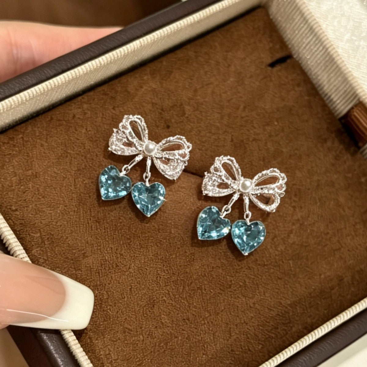 Bow Tie Earrings For Women In Blue Featuring Zinc Alloy Ear Studs With Sweet Style