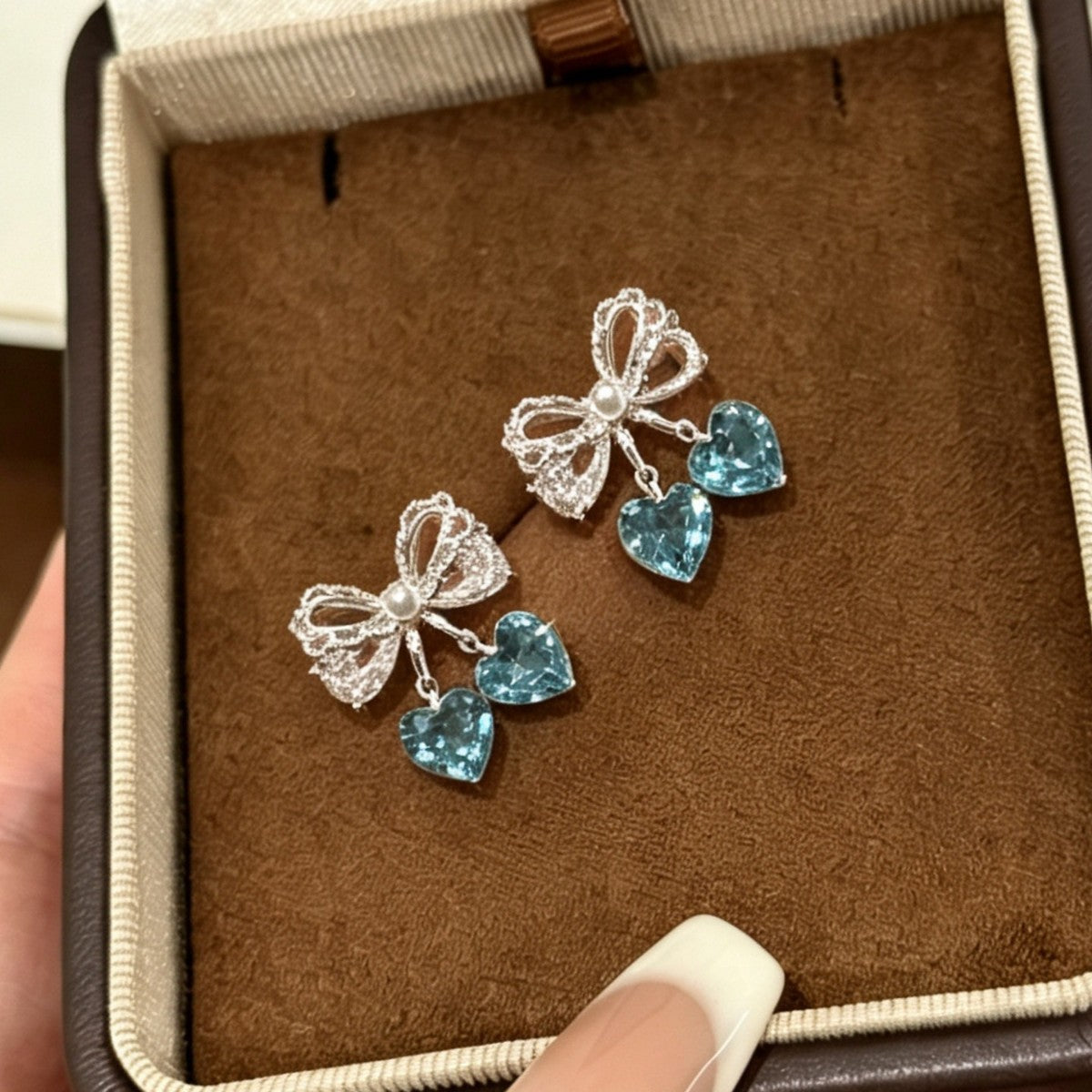 Bow Tie Earrings For Women In Blue Featuring Zinc Alloy Ear Studs With Sweet Style