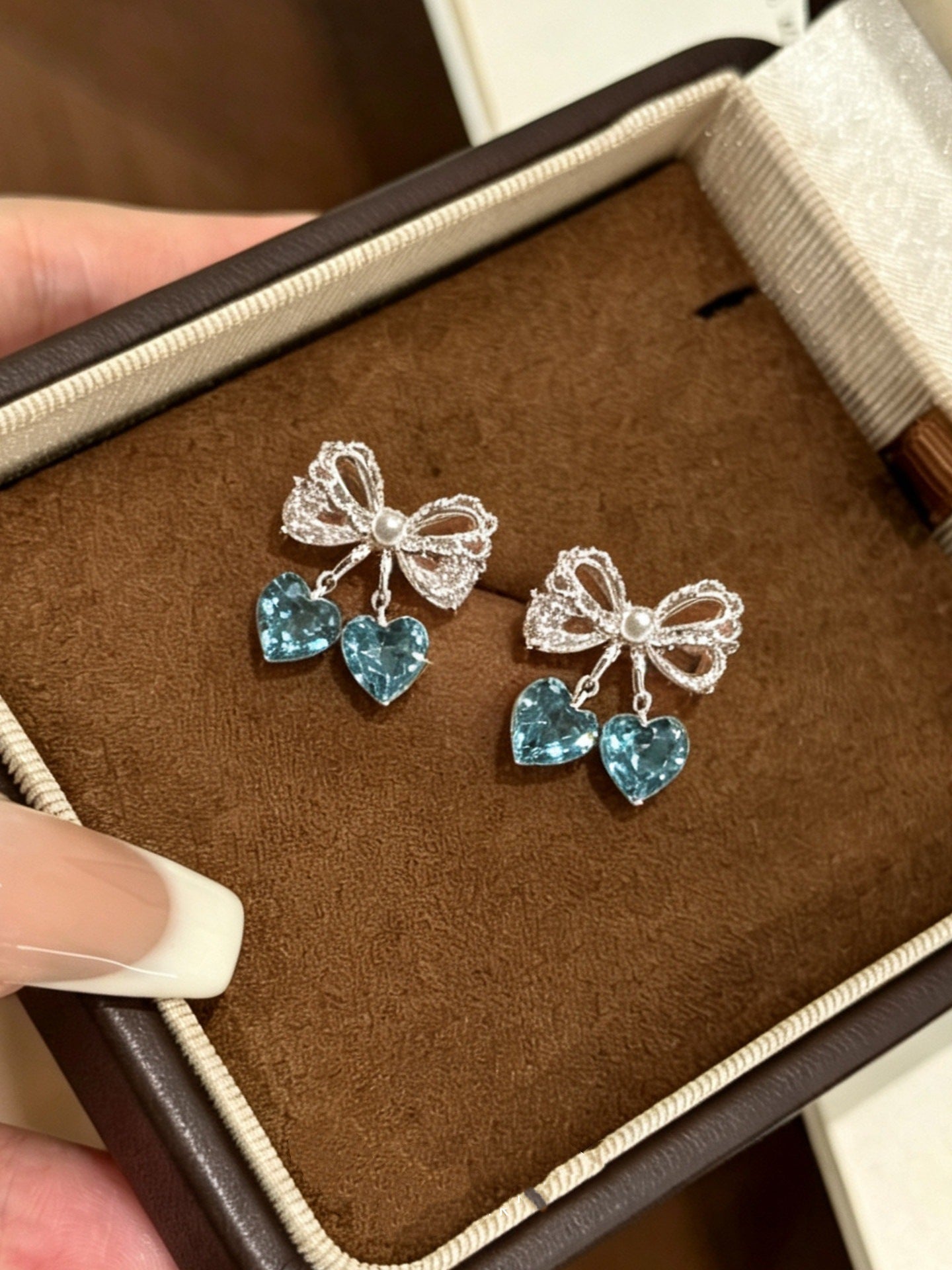 Bow Tie Earrings For Women In Blue Featuring Zinc Alloy Ear Studs With Sweet Style