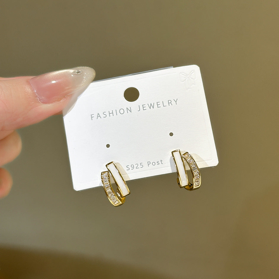 Heart Shape Epoxy Sleeper Earrings For Women With Copper Base, Real Gold Plated Finish, Rhinestone Inlay, 925 Sterling Silver Posts