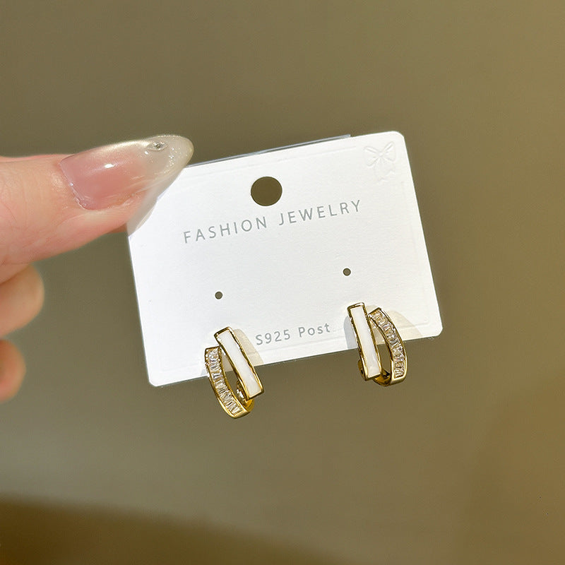 Heart Shape Epoxy Sleeper Earrings For Women With Copper Base, Real Gold Plated Finish, Rhinestone Inlay, 925 Sterling Silver Posts