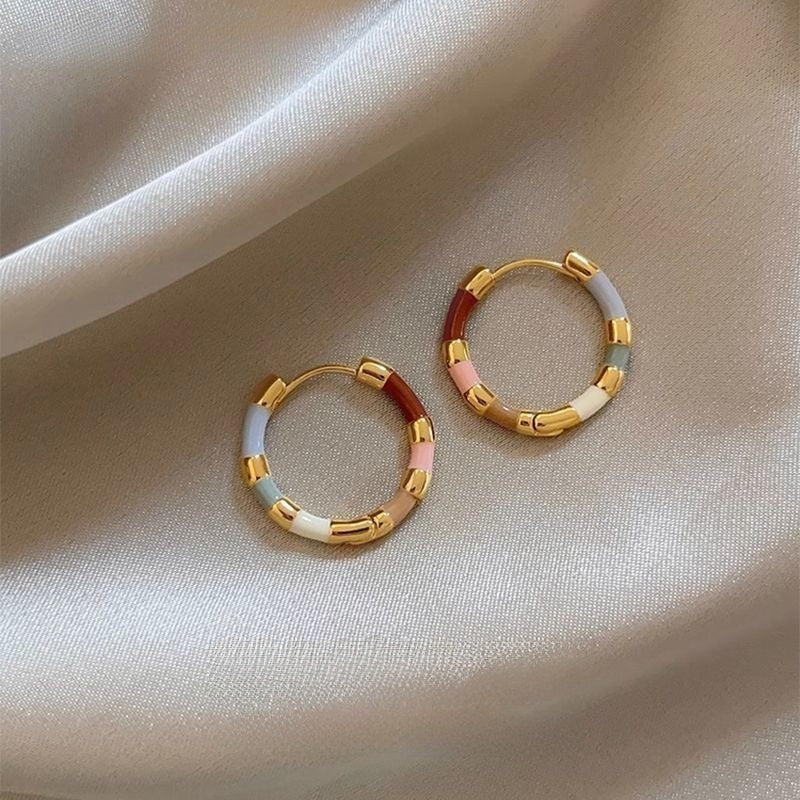 Color Block Enamel Earrings For Women, 1 Pair, Retro Style Featuring Vibrant Colour Design