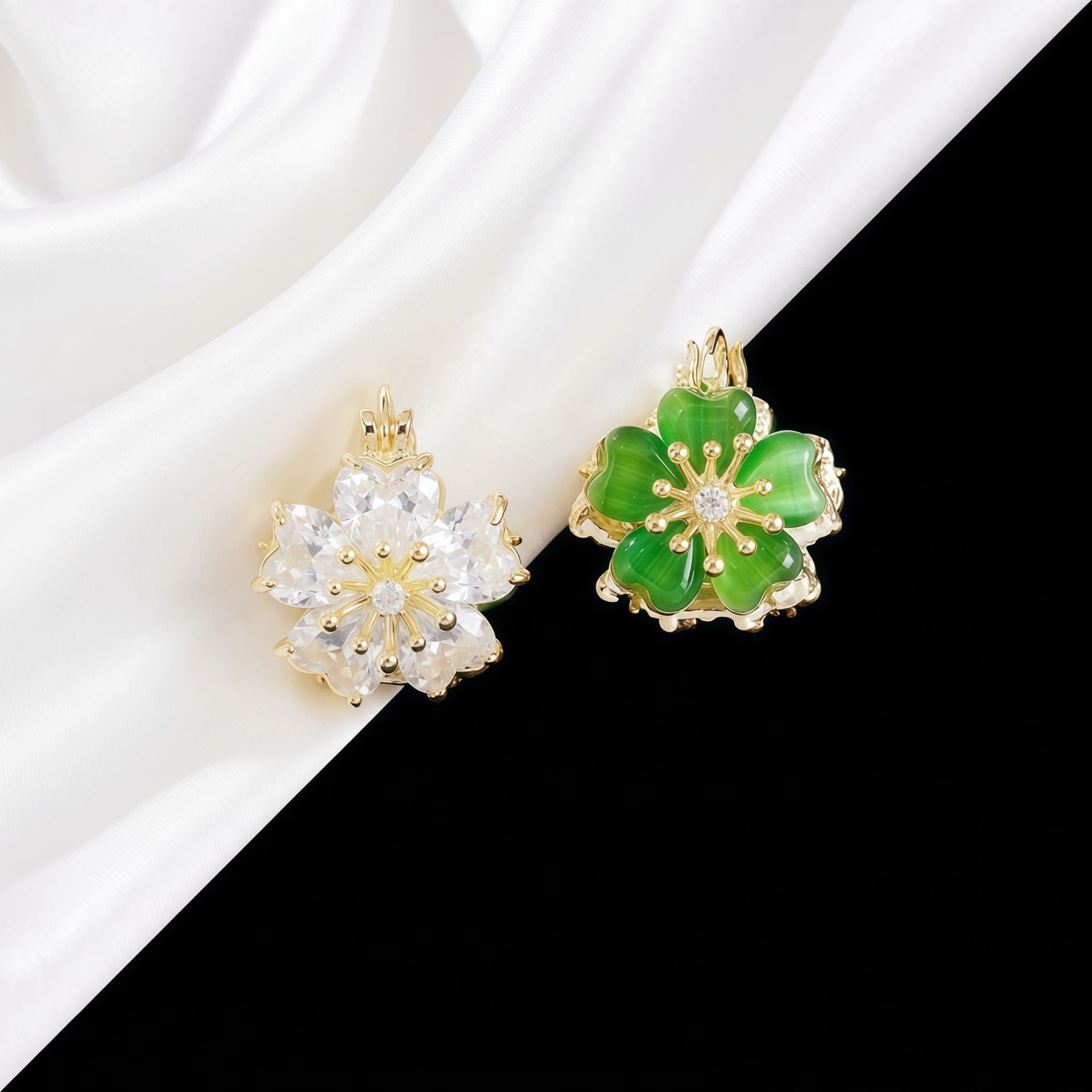 Green Flowers Earrings For Women Made Of Zinc Alloy Featuring Electroplated Finish And 925 Sterling Silver Ear Pins