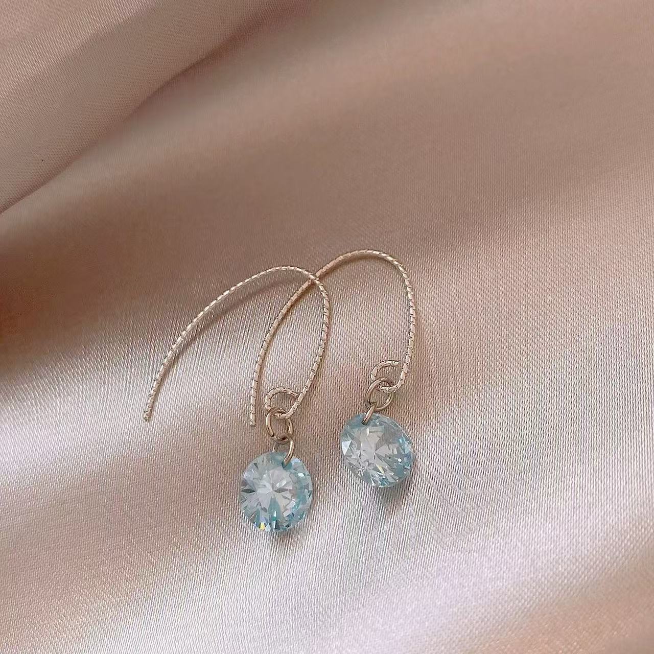 Geometric Blue Earrings For Women Featuring Zinc Alloy With Rhinestones And 925 Sterling Silver Ear Pins
