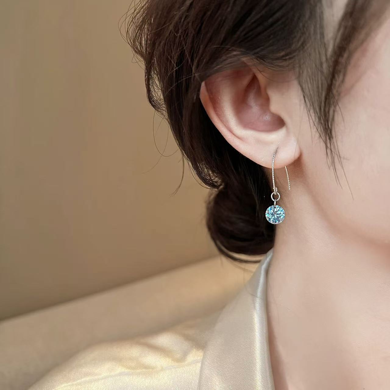 Geometric Blue Earrings For Women Featuring Zinc Alloy With Rhinestones And 925 Sterling Silver Ear Pins