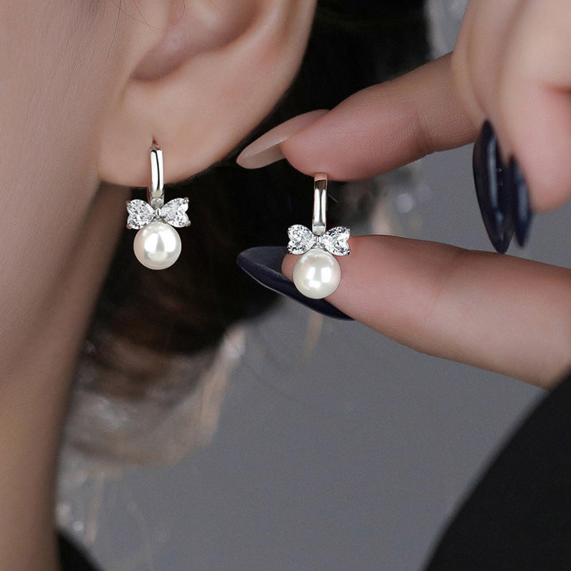 Luxurious Bow Tie Earrings For Women With Electroplated Copper And Zircon Inlay Featuring Bezel Setting