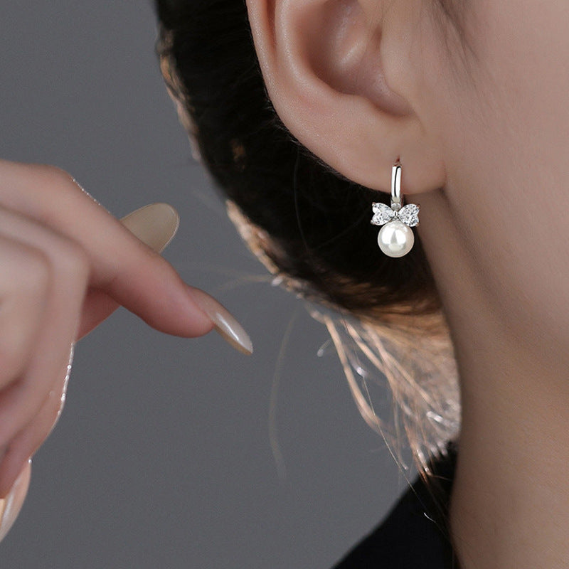 Luxurious Bow Tie Earrings For Women With Electroplated Copper And Zircon Inlay Featuring Bezel Setting