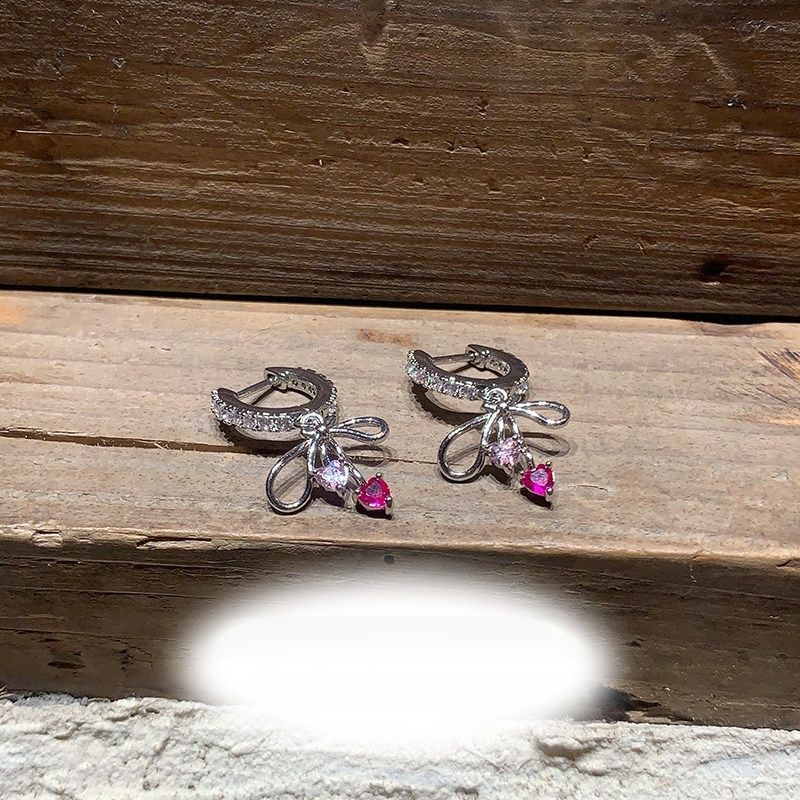 Bow Tie Stud Earrings For Women With 304 Stainless Steel Posts, Sweet Style, Electroplated Alloy And Rhinestone Inlay