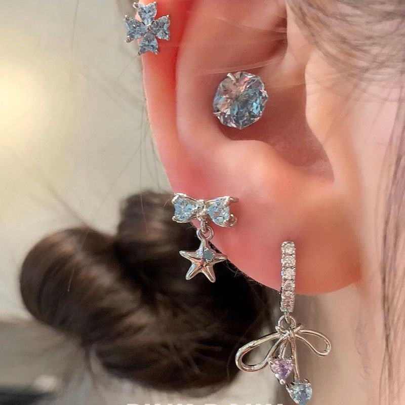 Bow Tie Stud Earrings For Women With 304 Stainless Steel Posts, Sweet Style, Electroplated Alloy And Rhinestone Inlay