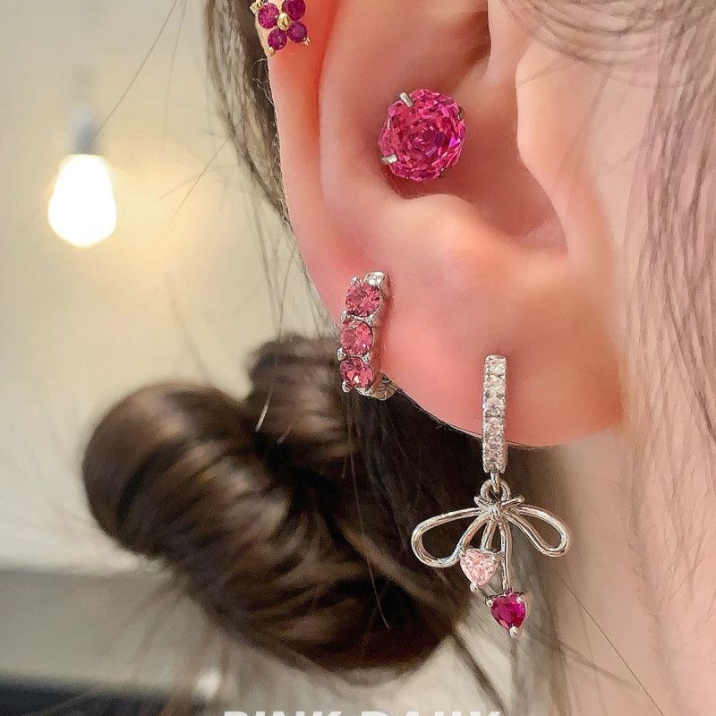 Bow Tie Stud Earrings For Women With 304 Stainless Steel Posts, Sweet Style, Electroplated Alloy And Rhinestone Inlay