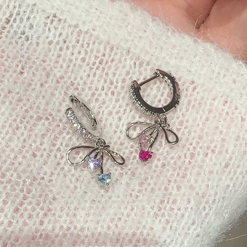 Bow Tie Stud Earrings For Women With 304 Stainless Steel Posts, Sweet Style, Electroplated Alloy And Rhinestone Inlay
