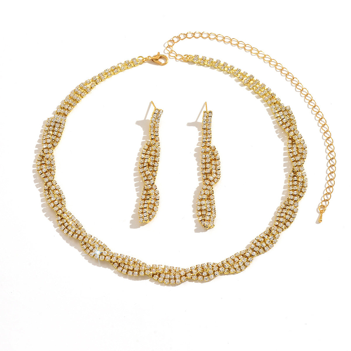 Luxurious Copper Cross Jewelry Set For Women With Rhinestones And Twisted Rope Chain