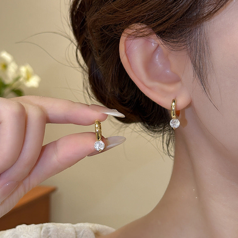 Heart Shape Hoop Earrings In Copper With Real Gold Plated And Zircon Inlay, 925 Sterling Silver Posts, Simple Style For Women