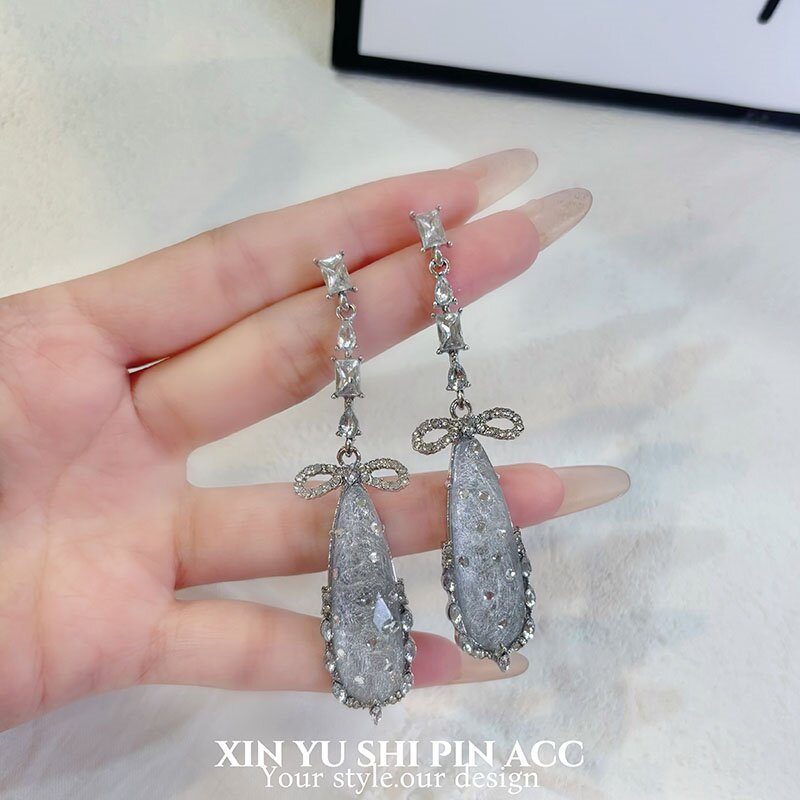 Bow Tie Earrings For Women In Alloy With Rhinestones, Featuring Electroplated Finish And Zinc Alloy Ear Pins