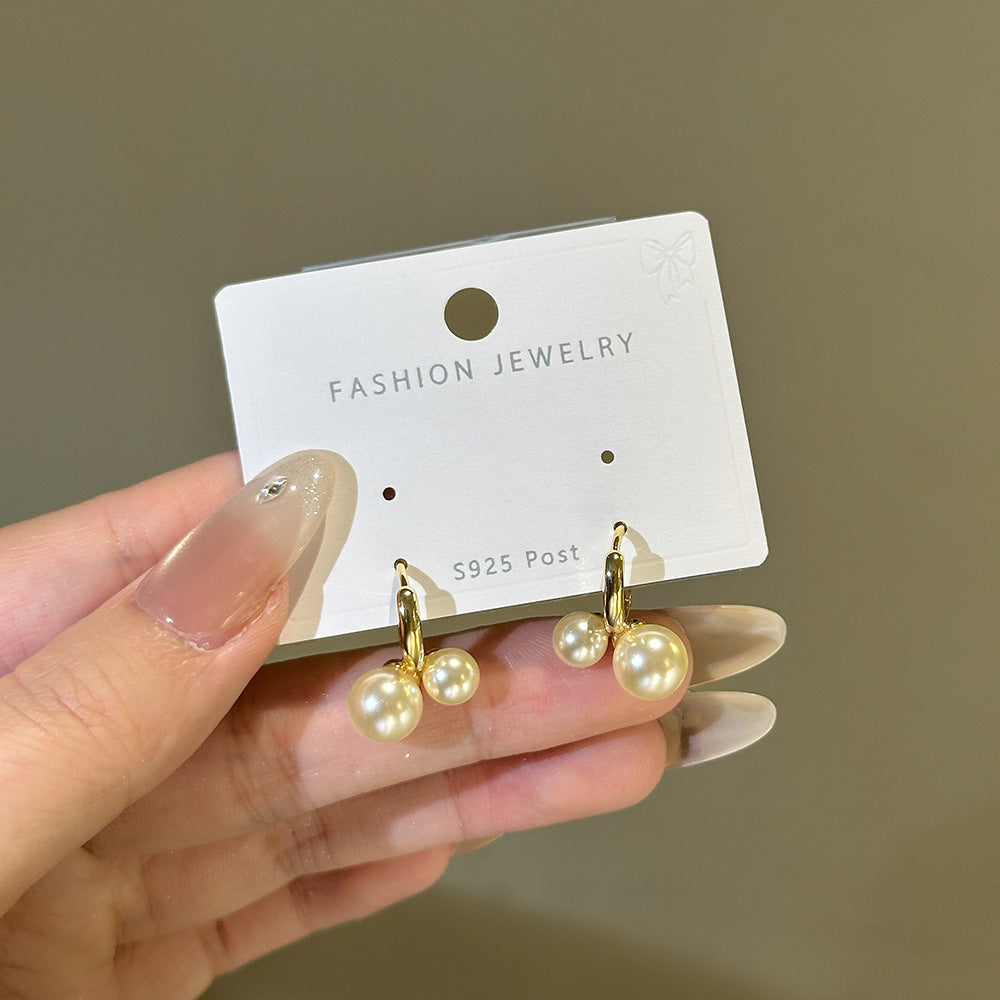 Heart Shape Copper Stud Earrings With Real Gold Plating, Artificial Pearl Inlay, 925 Sterling Silver Posts For Women