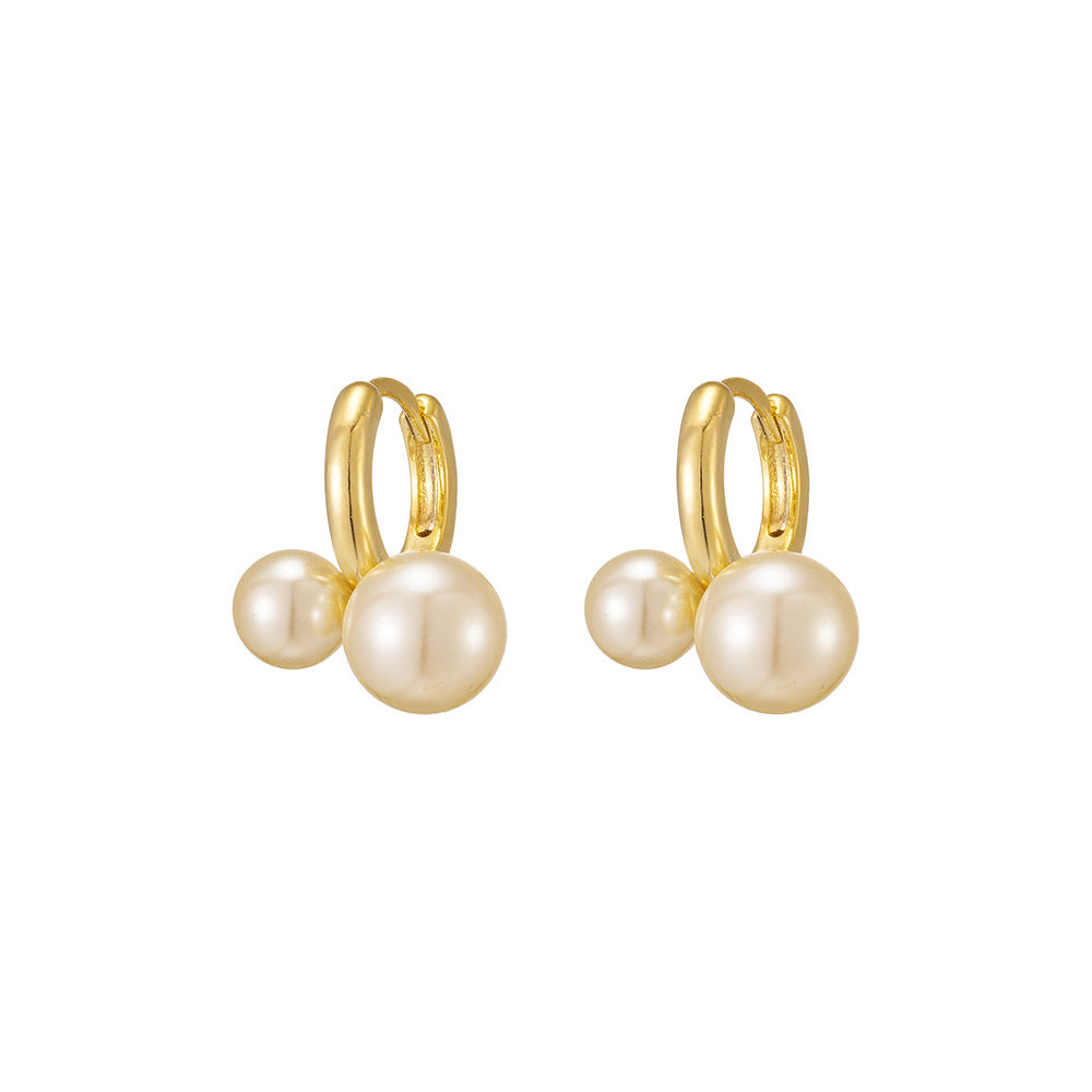 Heart Shape Copper Stud Earrings With Real Gold Plating, Artificial Pearl Inlay, 925 Sterling Silver Posts For Women