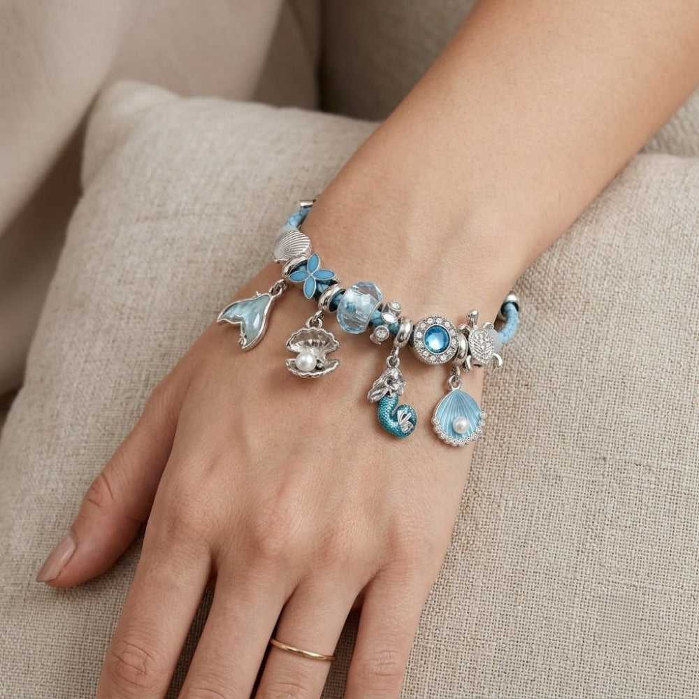 Mermaid Beaded Blue Shell Bracelet For Women In Marine Style With Cord String Chain