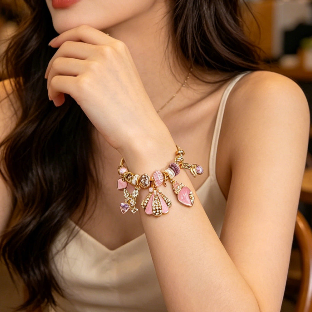 Ocean Pattern Cartoon Style Unisex Bangle Bracelet With Gold Beading And Zinc Alloy Pendant