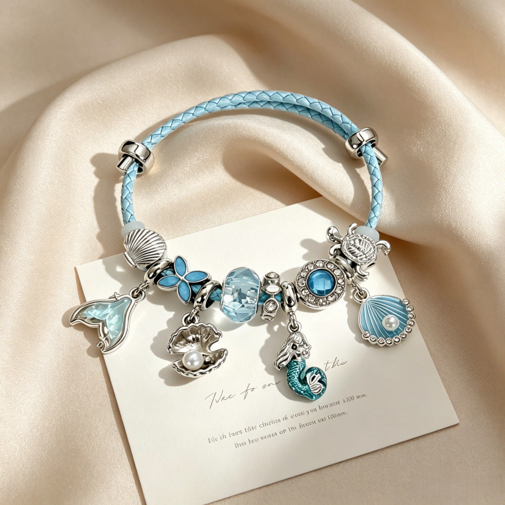 Mermaid Beaded Blue Shell Bracelet For Women In Marine Style With Cord String Chain