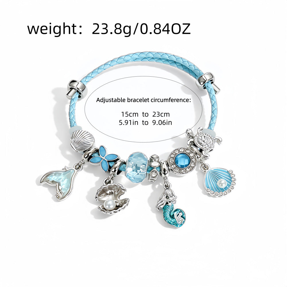 Mermaid Beaded Blue Shell Bracelet For Women In Marine Style With Cord String Chain