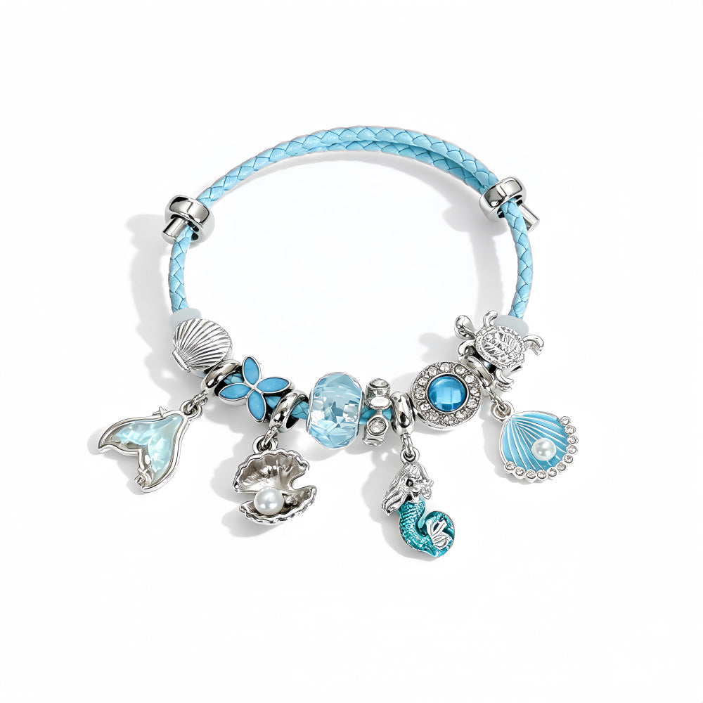 Mermaid Beaded Blue Shell Bracelet For Women In Marine Style With Cord String Chain