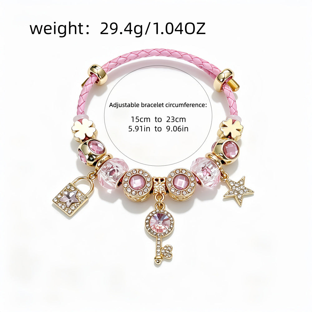 New Style Natural Pink Beading Bracelet For Women With Crystal Pendant