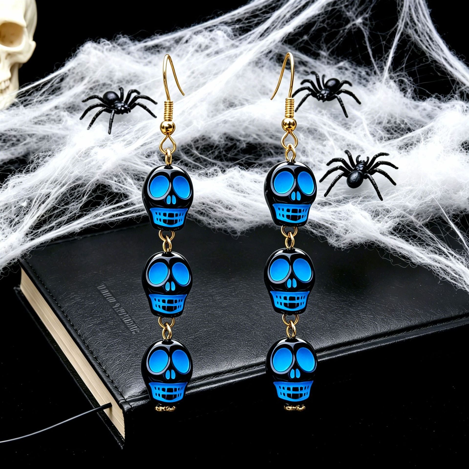 Funny Skull Earrings In Yellow And Green Acrylic With Iron Ear Pins, Unisex Design